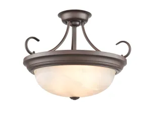 Semi-Flush Mount Fixture - Rubbed Bronze - Faux Alabaster Glass - 17in. Diameter - E26 Medium Base