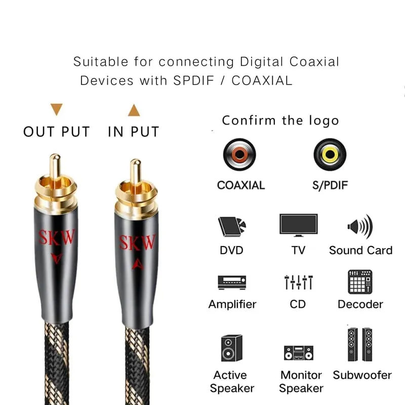 SKW BG01 / BG-01 RCA Audio Cable Male to Male Subwoofer Digital Coaxial HiFi Cable