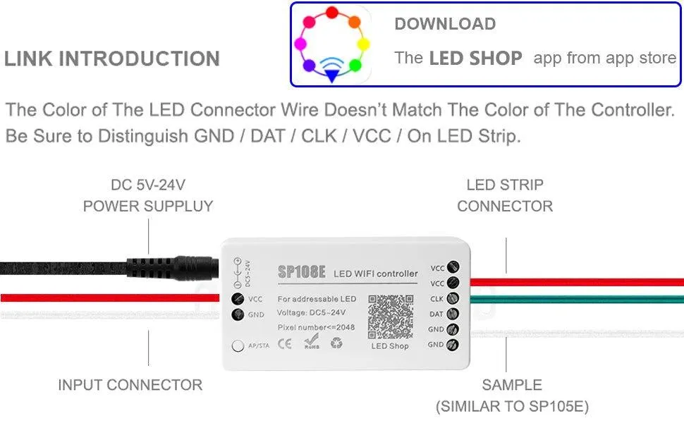 SP108E WiFi Controller DC 5V-24V for SK6812 SK6812-RGBW WS2812 WS2813 WS2811 AL2815 Digital Pixel Strip Light &  Neon Flex