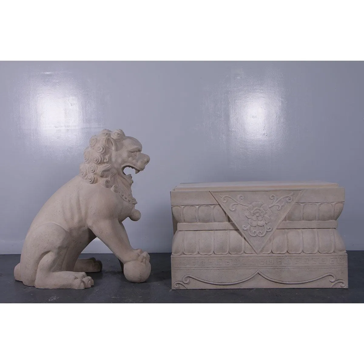 Stone Foo Dog Plinth Chinese Lion Base Statue