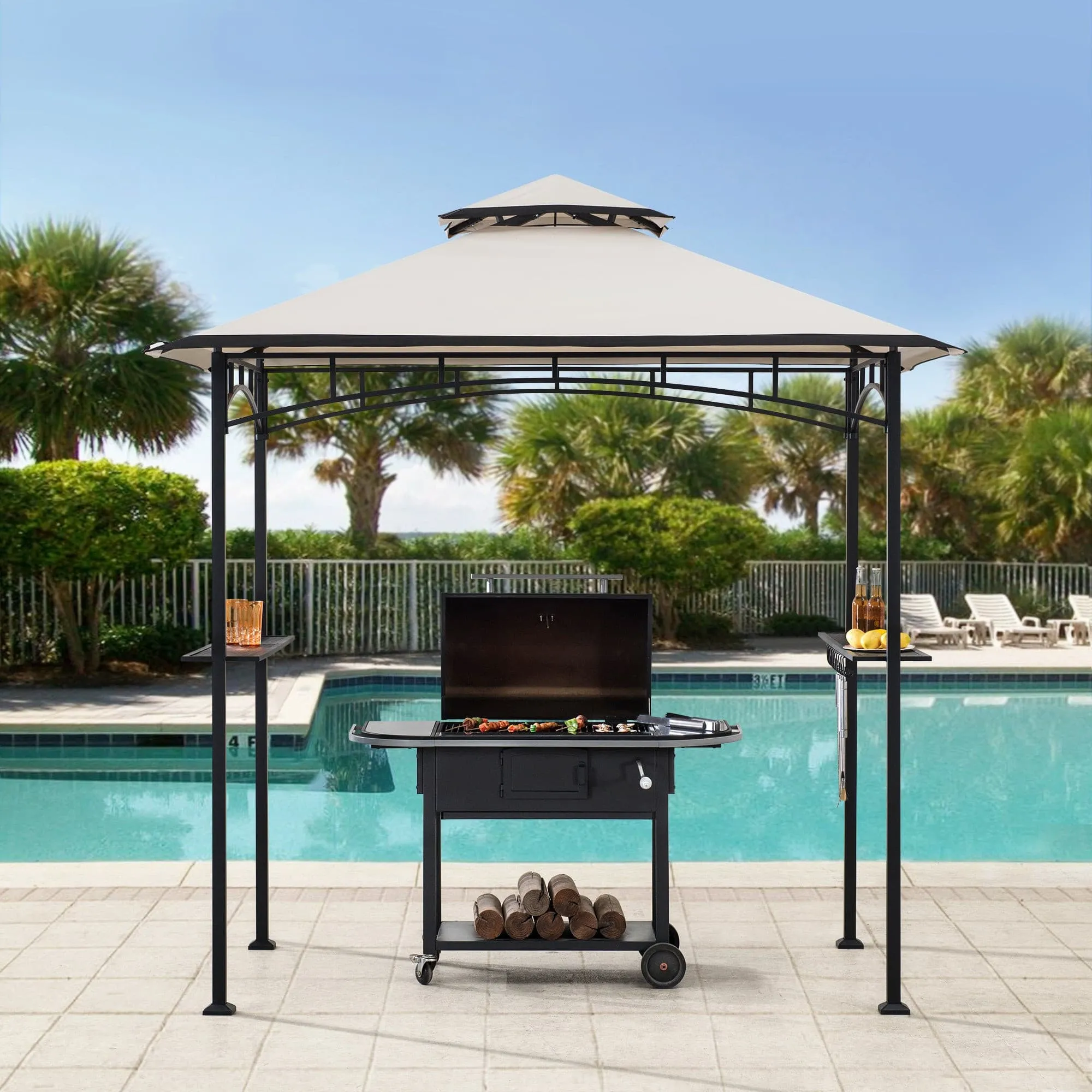 SUNJOY 5x8 BBQ Grill Gazebo with Bar Shelves and Hooks