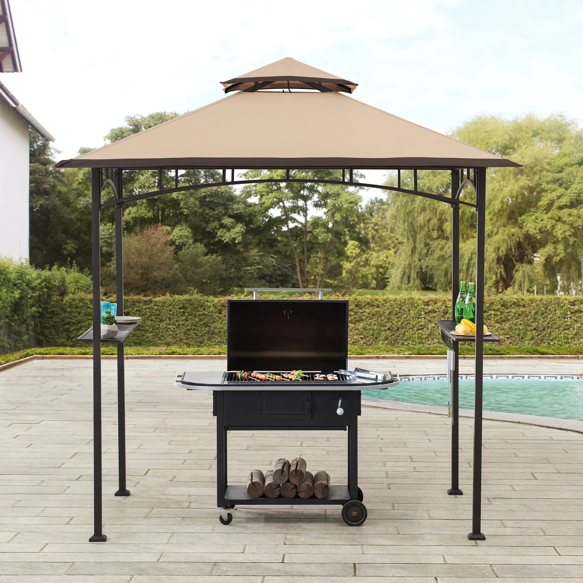 SUNJOY 5x8 BBQ Grill Gazebo with Bar Shelves and Hooks