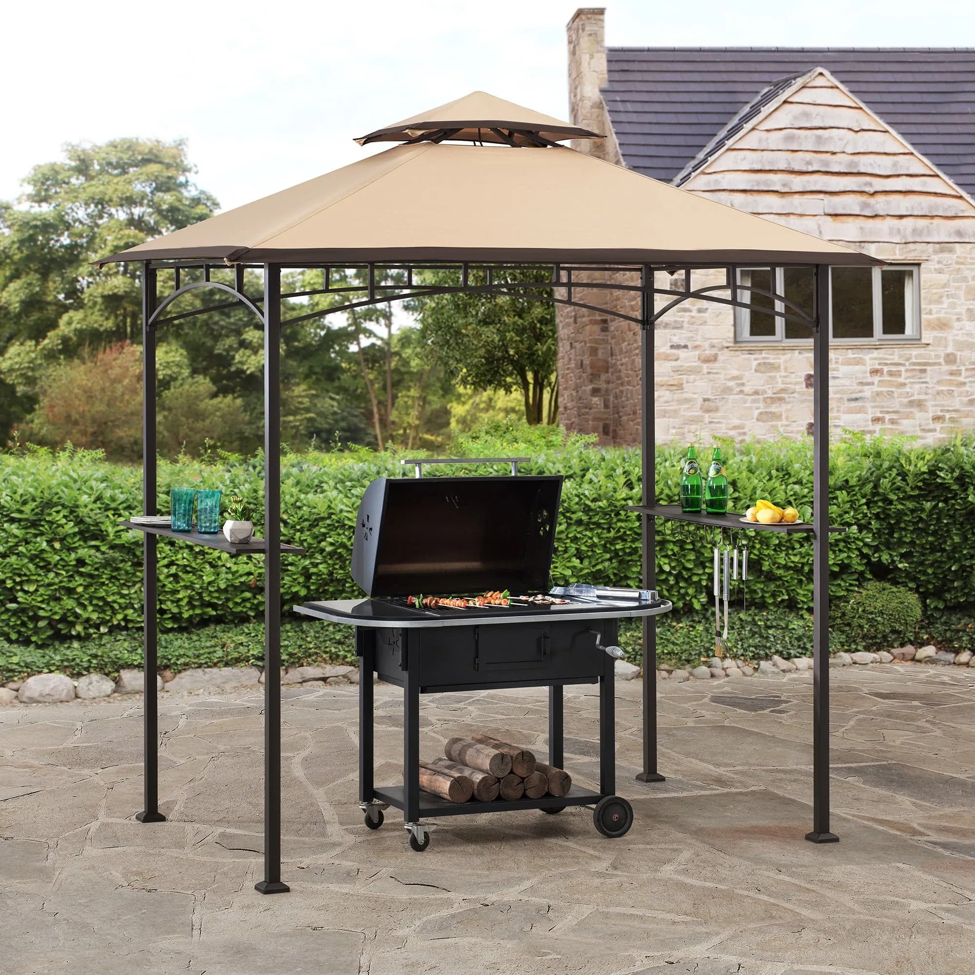 SUNJOY 5x8 BBQ Grill Gazebo with Bar Shelves and Hooks