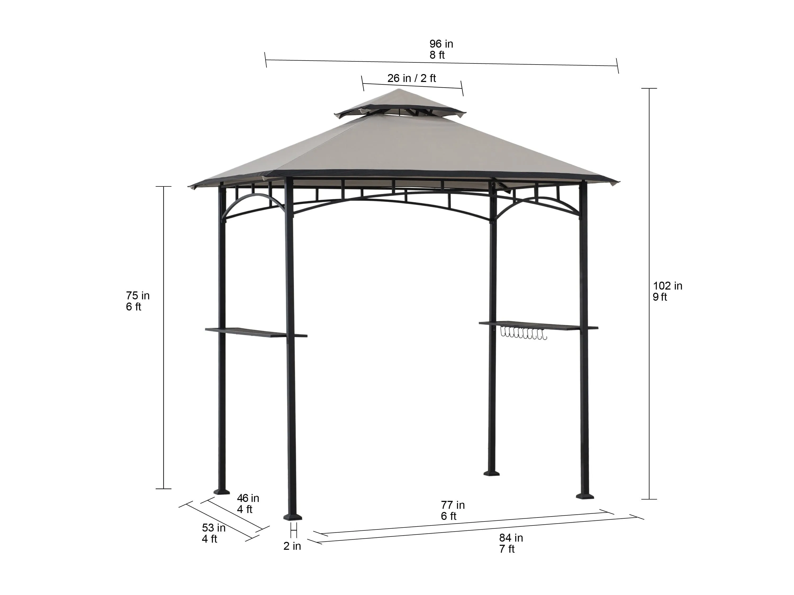 SUNJOY 5x8 BBQ Grill Gazebo with Bar Shelves and Hooks