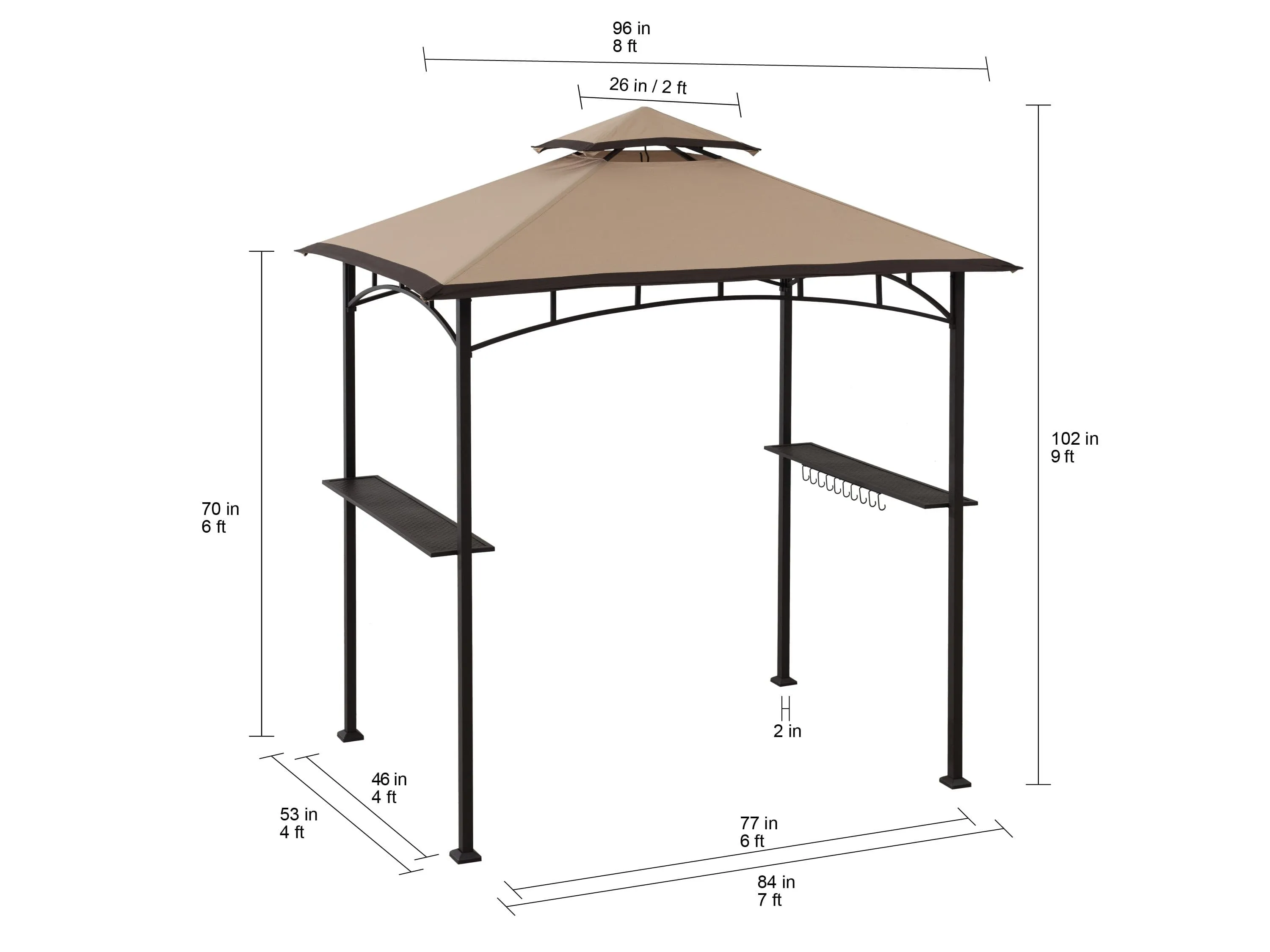 SUNJOY 5x8 BBQ Grill Gazebo with Bar Shelves and Hooks