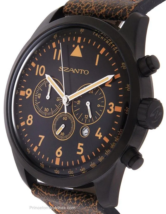 Szanto Mens 2250 Series Chronograph - Black Dial - Leather Strap - 30m - Date