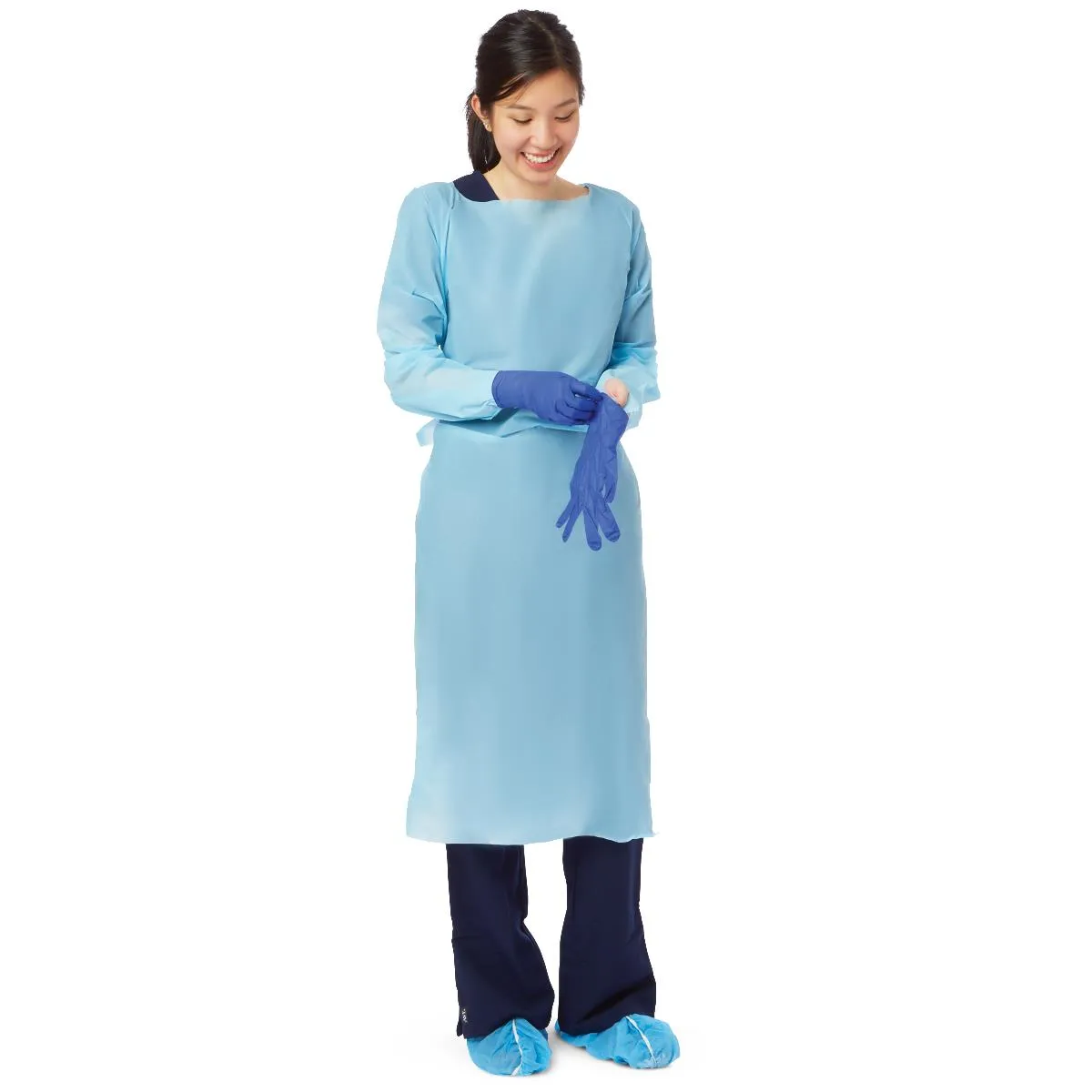 Thumbs Up Isolation Gown, Blue Poly w/ Thumb Loops, Regular (case of 75)