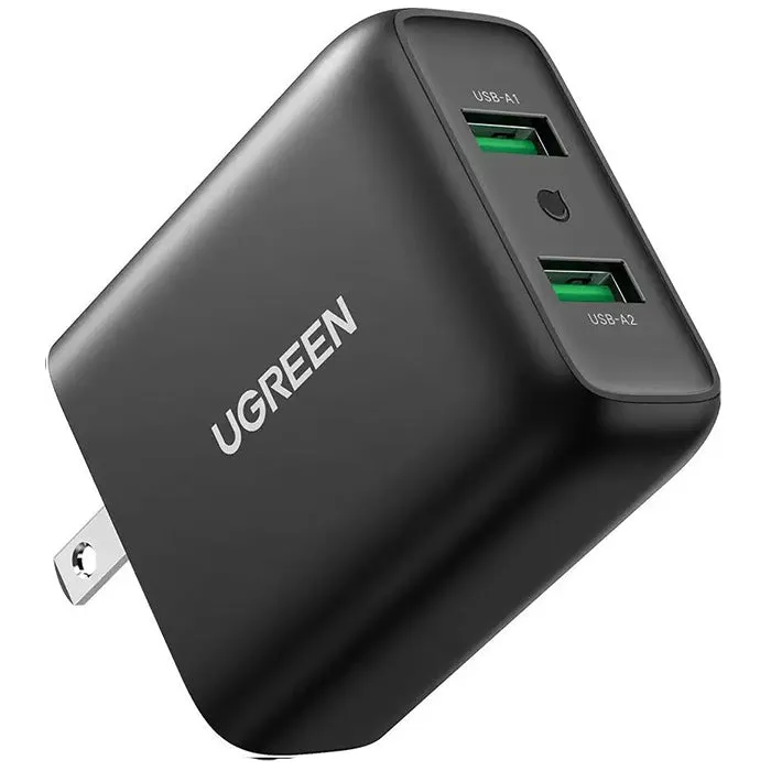 UGREEN 36W USB 3.0 2-Port Dual Wall Quick Charger Adapter for Laptop, Tablet, Phone | 70151