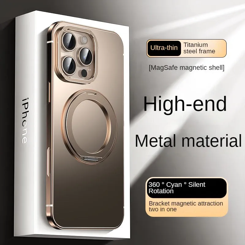 Ultra-thin Titanium Steel Frame MagSafe Phone Case With 360 Silent Rotation For IPhone