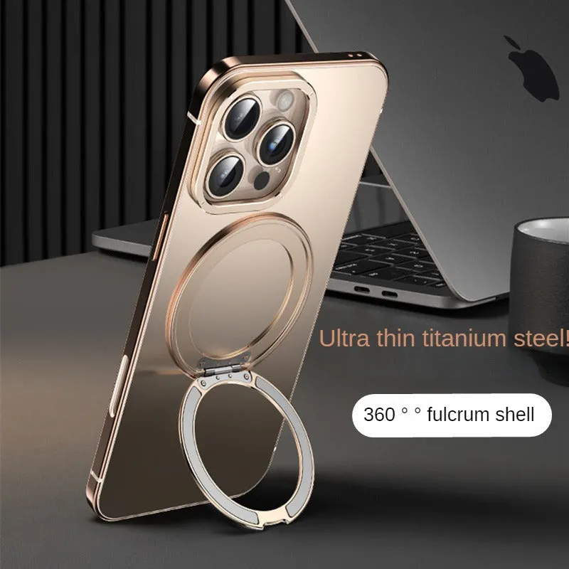 Ultra-thin Titanium Steel Frame MagSafe Phone Case With 360 Silent Rotation For IPhone