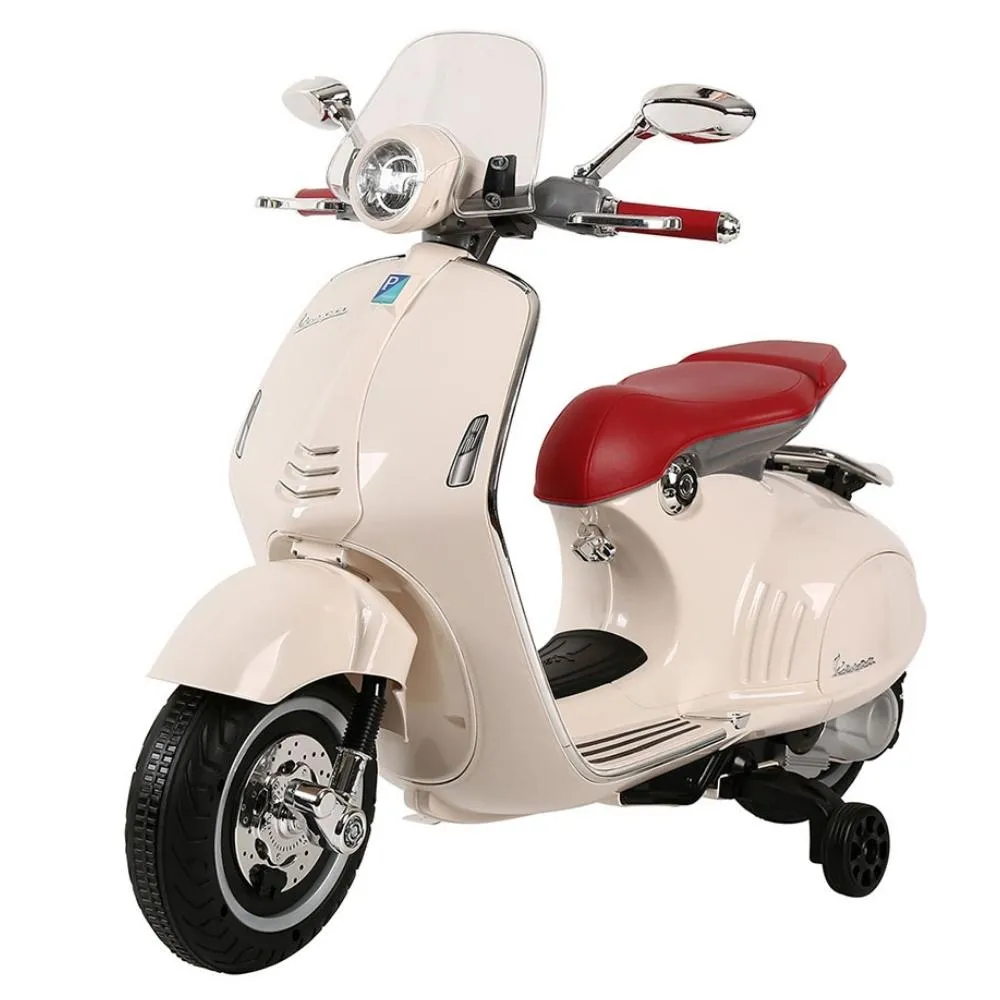 Vespa Licensed 6V Kids Ride On Motorbike - Pearl White