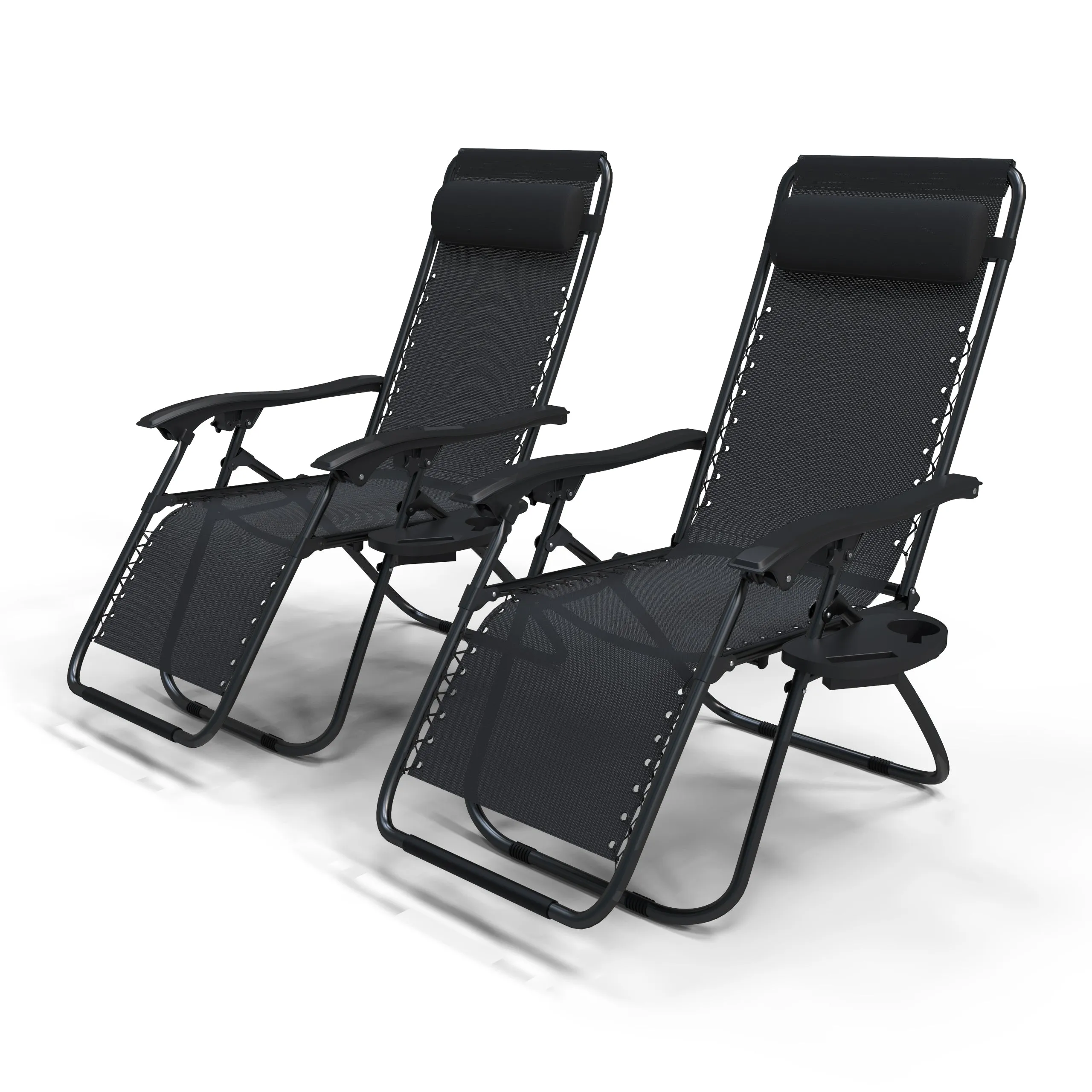 VOUNOT Set of 2 Zero Gravity Chairs, Garden Sun Loungers with Cup and Phone Holder, Black