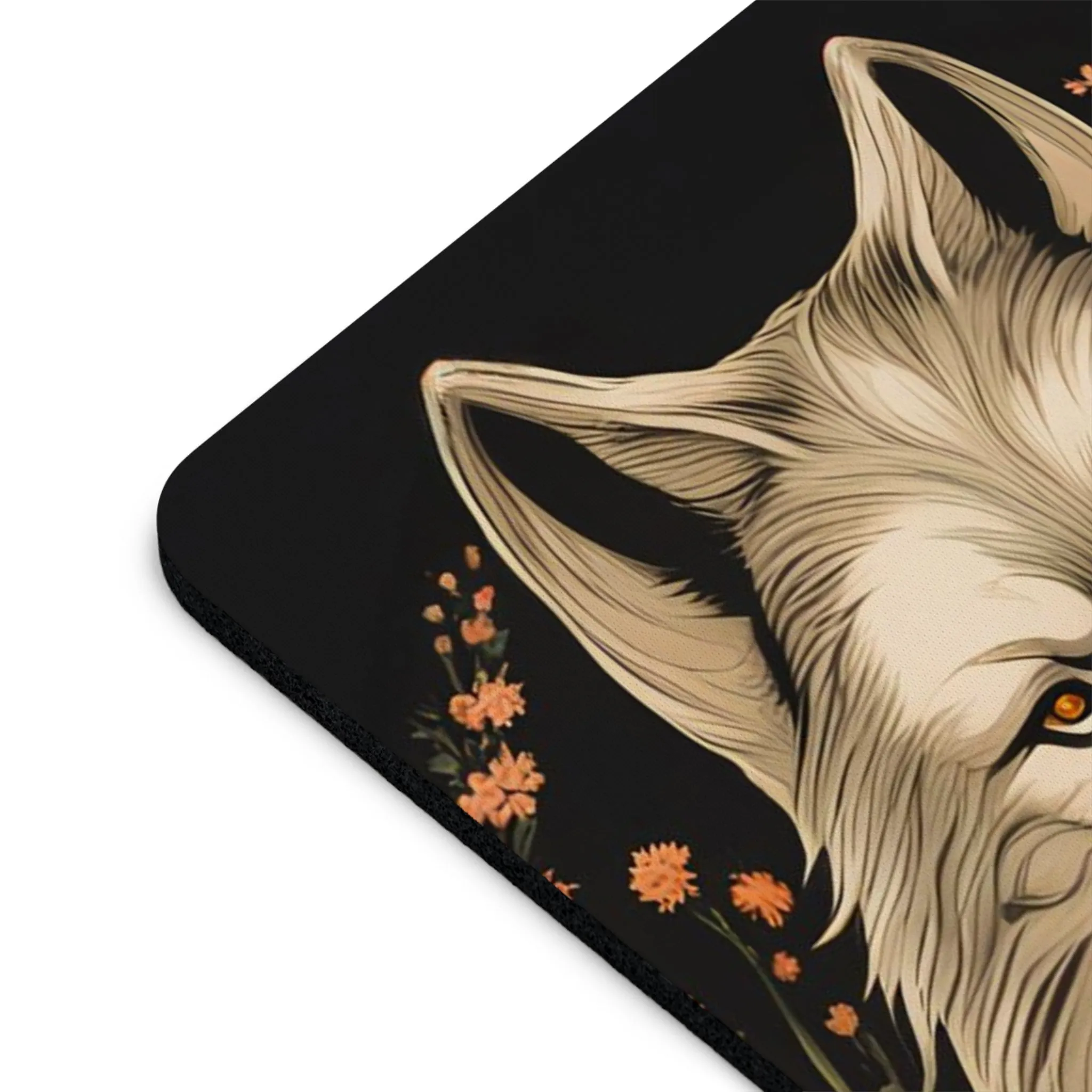 Wolf with Flowers, Computer Mouse Pad - for Home or Office