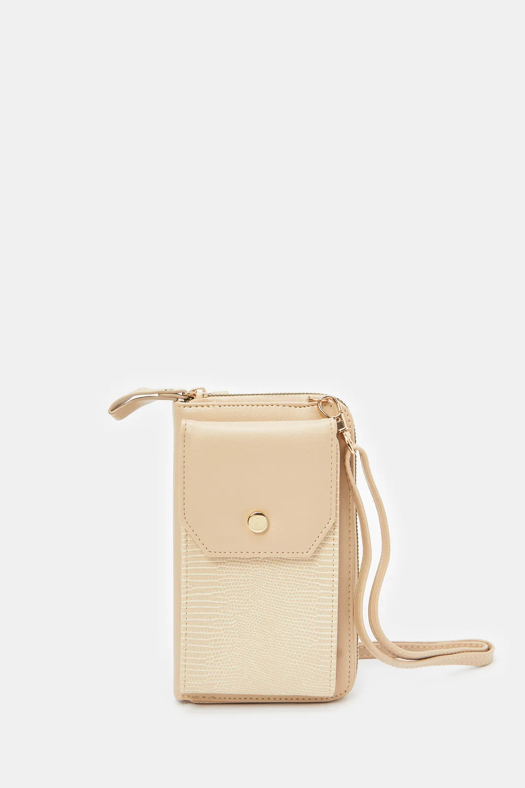 Women Beige Textured Mobile Purse