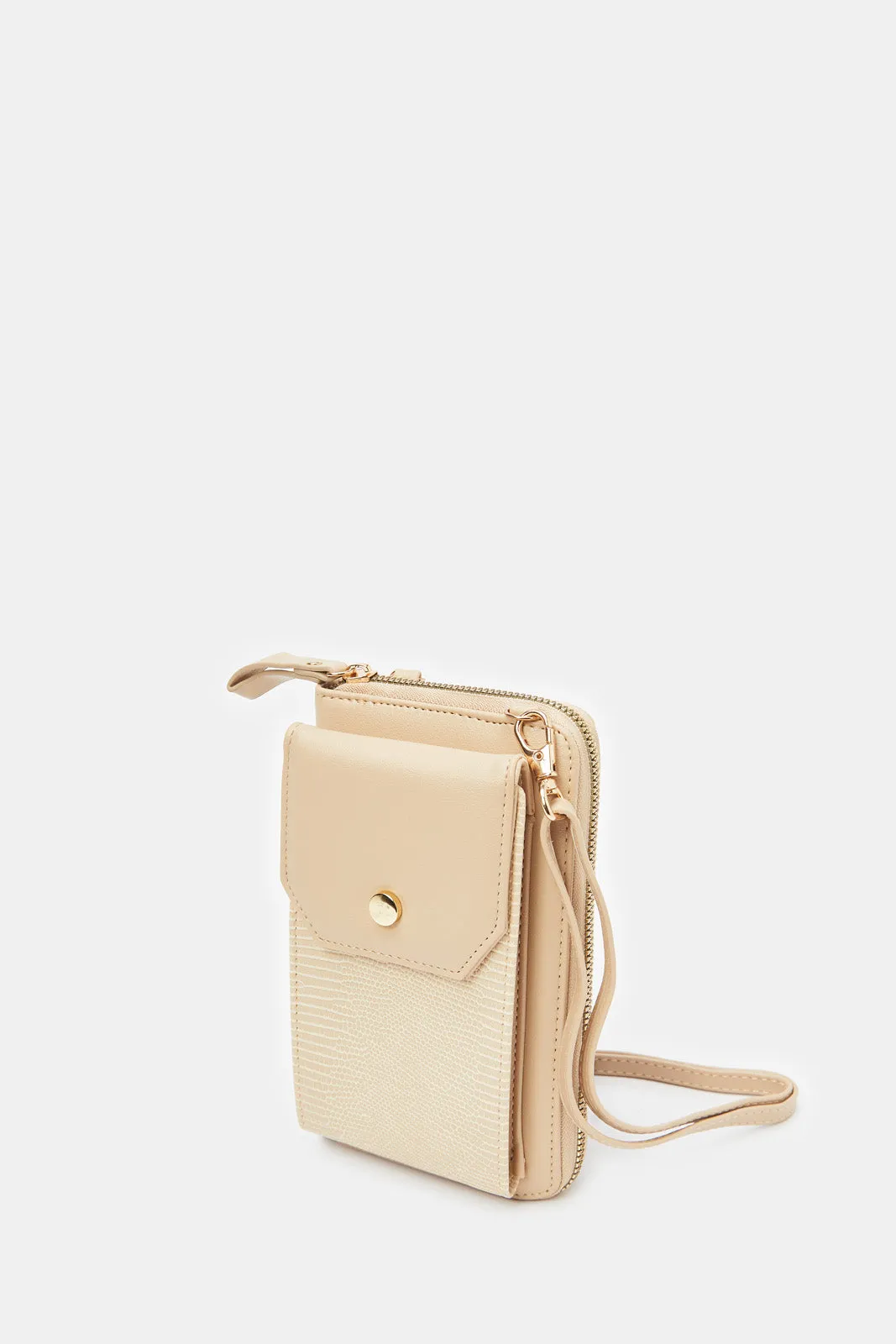 Women Beige Textured Mobile Purse