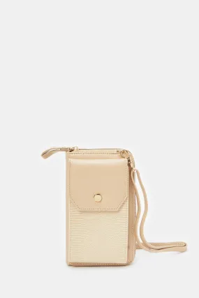 Women Beige Textured Mobile Purse