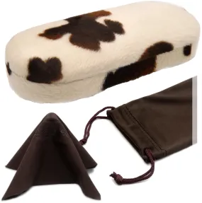 Women Hard glasses case - Animal print Pony - medium eyeglass case pouch & cloth (AS166L Pony)