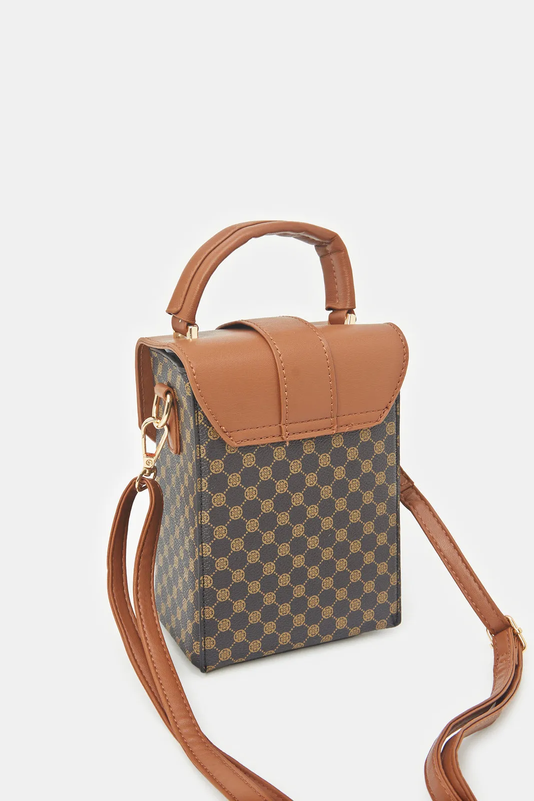 Women Tan And Black Printed Mobile Bag