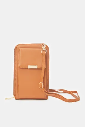 Women Tan Textured Mobile Purse