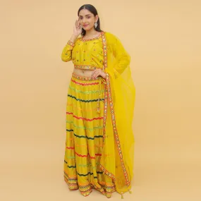 Yellow Sequins Embroidered Chiffon Lehenga Choli